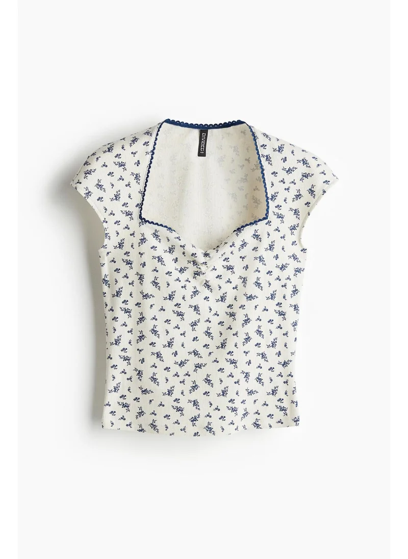H&M Ribbed sweetheart-neck top