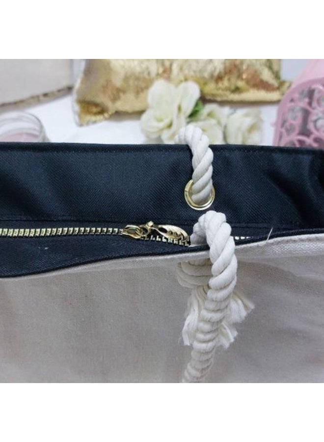 شنطة شاطيء حريمي, شنطة بحر, شنطة المصيف, أوف وايت, طباعة وجه واحد, هدايا مميزة - Image 3