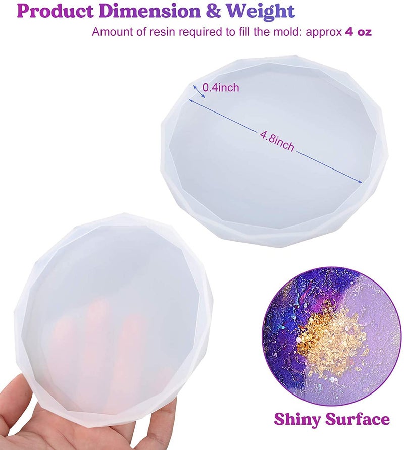 SNOOGG 5 Pack Resin Coaster Molds, Diamond Edge Crystal Coaster Molds for Resin Casting, Round Geode Coaster Silicone Molds for Epoxy Resin - Image 5