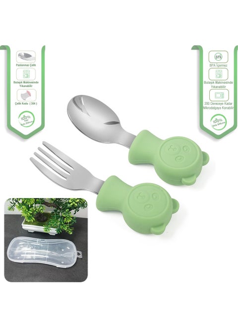 Silicone Handle Stainless Steel Tip Fork Spoon Set