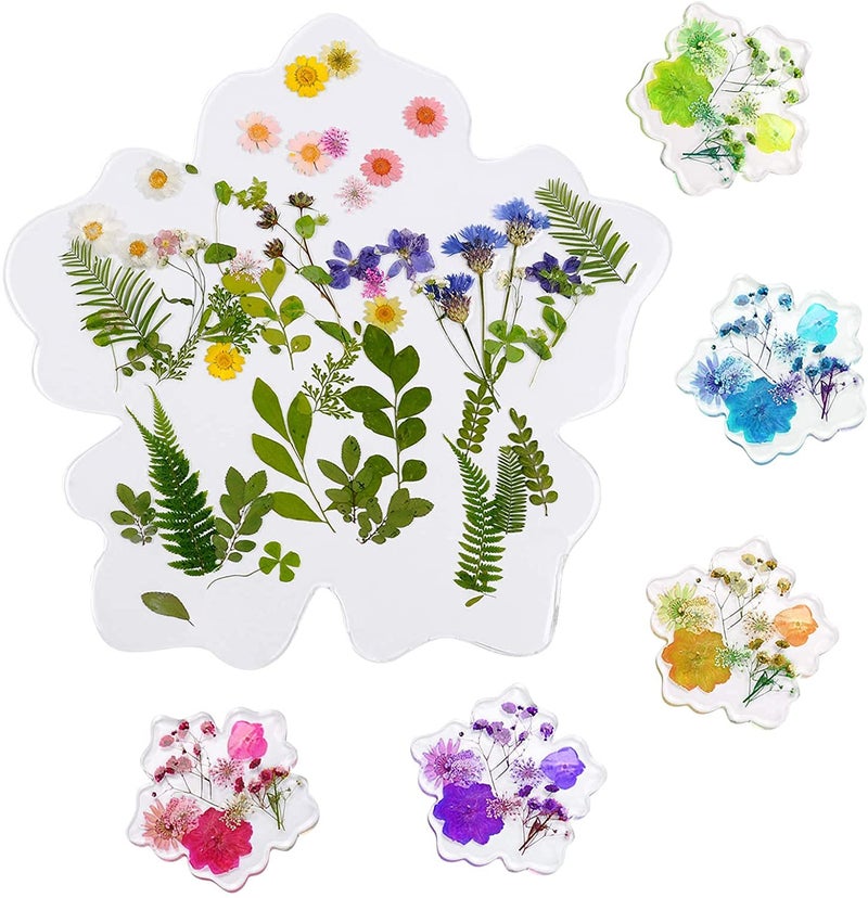 R H LIFESTYLE Silicone Large Flower Shape Tray Molds, with 4 pcs Silicone Flower Shape Coaster Molds (Flower Tray with 4PCS Coaster Mould, 14 INCH) - Image 4