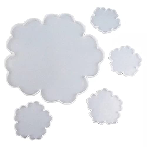 R H LIFESTYLE Silicone Large Flower Shape Tray Molds, with 4 pcs Silicone Flower Shape Coaster Molds (Flower Tray with 4PCS Coaster Mould, 14 INCH) - Image 1