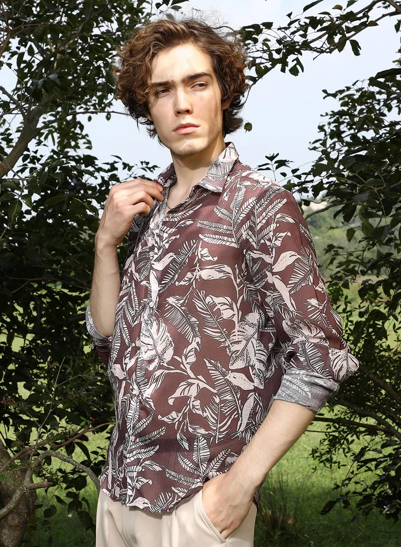 CAHOOT  Men's Chocolate Brown Canopy Imprint Shirt for Men | Best Price UAE