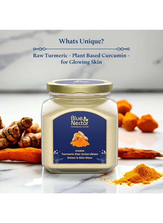 Blue Nectar Shubhr Turmeric Star Anise Ubtan Detan & Skin Glow Face Pack Powder | Tan Removal Face Pack for Glowing Skin for Women & Men | Multani Mitti with Ayurvedic Herbs for Skin Brightening (9 Herbs, 115 g) - Image 2