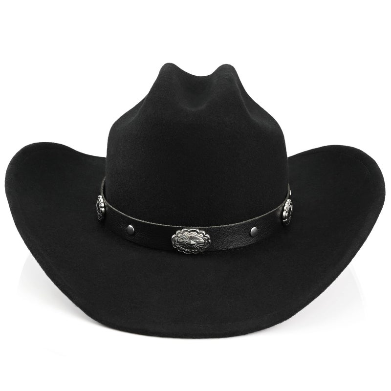 Foeran 100% Wool Western Cowboy Hat for Men's Women's Classic Fedora Hat Felt Cowgirls Hats with Two Decorative Bands (US, Alpha, Large, X-Large, Black-C) - Image 4