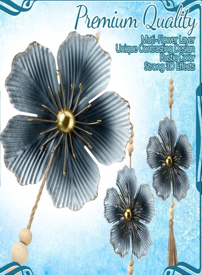 Tandefio 4 Pcs Metal Flower Wall Decor 7.9 x 22 Inch Large Metal Wall Art Decor Rustic Blue Floral Hanging Art for Living Room Home Bathroom Bedroom Indoor Outdoor (Retro) - Image 5