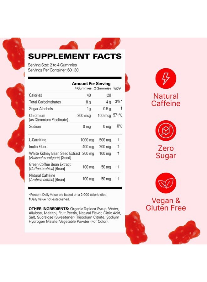 EHP Labs OxyShred Gummies - Pre Workout Gummies & Energy Chews with 100mg Caffeine, L-Carnitine for Thermo & Metabolic Support, All Natural Energy Boost - Strawberry Flavor – 60 Servings - Image 2
