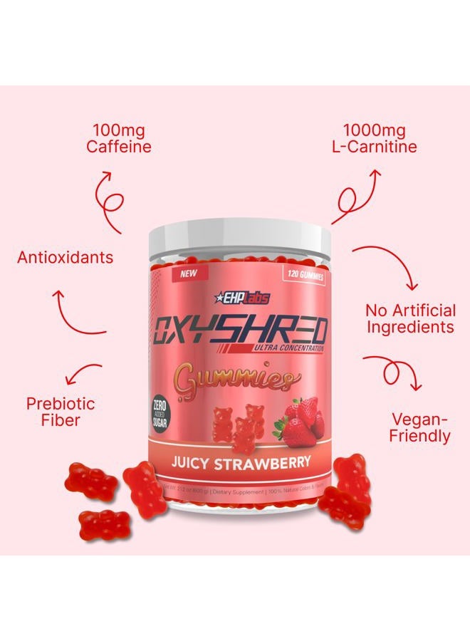 EHP Labs OxyShred Gummies - Pre Workout Gummies & Energy Chews with 100mg Caffeine, L-Carnitine for Thermo & Metabolic Support, All Natural Energy Boost - Strawberry Flavor – 60 Servings - Image 3
