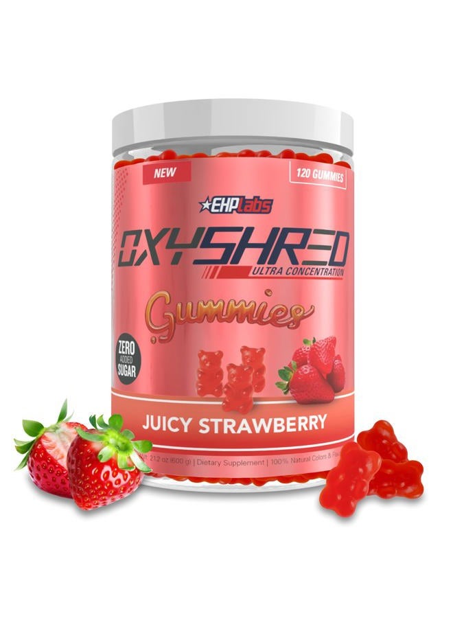 EHP Labs OxyShred Gummies - Pre Workout Gummies & Energy Chews with 100mg Caffeine, L-Carnitine for Thermo & Metabolic Support, All Natural Energy Boost - Strawberry Flavor – 60 Servings - Image 1