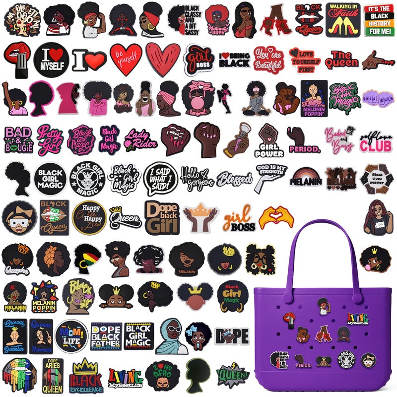 YEALQUE 50PCS Black Women Bogg Bag Charms,Charms for Bogg Bag Tote Bags Decorative Accessory Charm,Black Women Gifts - Image 1