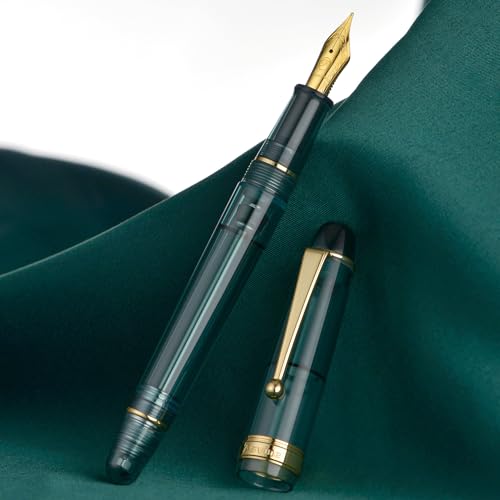 Asvine V126 Vacuum Filling Fountain Pen Transparent Teal Acrylic, Medium Nib Large-Capacity with Gift Case - Image 5