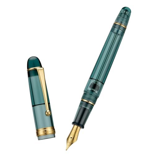 Asvine V126 Vacuum Filling Fountain Pen Transparent Teal Acrylic, Medium Nib Large-Capacity with Gift Case - Image 2