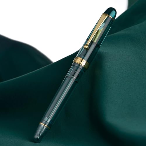Asvine V126 Vacuum Filling Fountain Pen Transparent Teal Acrylic, Medium Nib Large-Capacity with Gift Case - Image 4