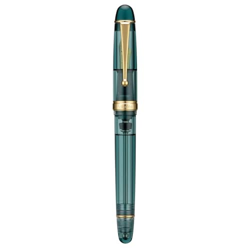 Asvine V126 Vacuum Filling Fountain Pen Transparent Teal Acrylic, Medium Nib Large-Capacity with Gift Case - Image 1