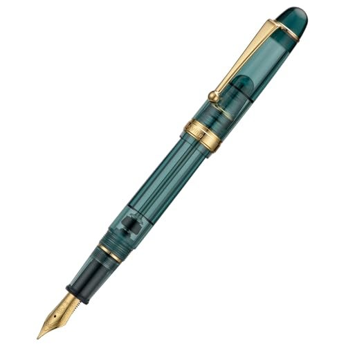 Asvine V126 Vacuum Filling Fountain Pen Transparent Teal Acrylic, Medium Nib Large-Capacity with Gift Case - Image 3