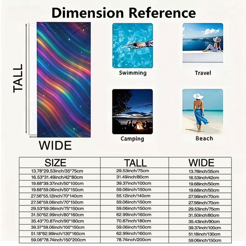 Neon Wave Beach Towel 75x150cm Sand Free Microfiber Lightweight Pool Travel Bath Towel - Image 3