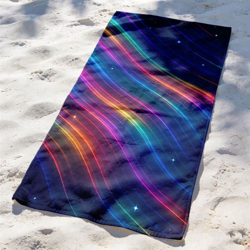 Neon Wave Beach Towel 75x150cm Sand Free Microfiber Lightweight Pool Travel Bath Towel - Image 1