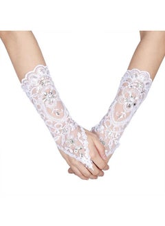 Zerodis Zerodis Bride Wedding Gloves, Vintage Long Fingerless Lace Rhinestone Gloves Women Elegant Accessory for Evening Prom Opera Party Wedding(12-White)  - Image 1