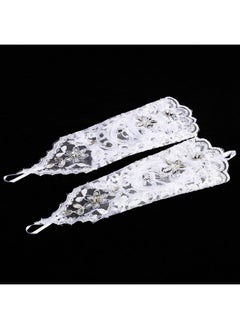 Zerodis Zerodis Bride Wedding Gloves, Vintage Long Fingerless Lace Rhinestone Gloves Women Elegant Accessory for Evening Prom Opera Party Wedding(12-White)  - Image 3