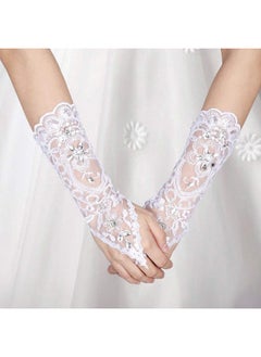 Zerodis Zerodis Bride Wedding Gloves, Vintage Long Fingerless Lace Rhinestone Gloves Women Elegant Accessory for Evening Prom Opera Party Wedding(12-White)  - Image 5