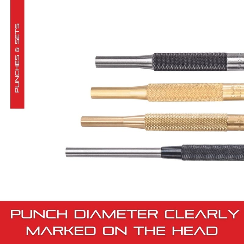 Starrett Drive Pin Punch with Knurled Grip for Driving Pins Into or Out of a Workpiece - Hardened and Tempered Steel, 4" Length, 3/16" Punch Diameter - 565E (Pack of 2) - Image 4