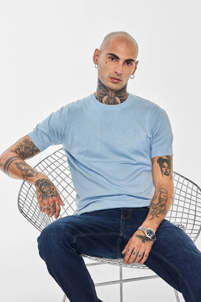 سنيتش Core Lab Light Blue Flat Knit Slim Fit T-Shirt