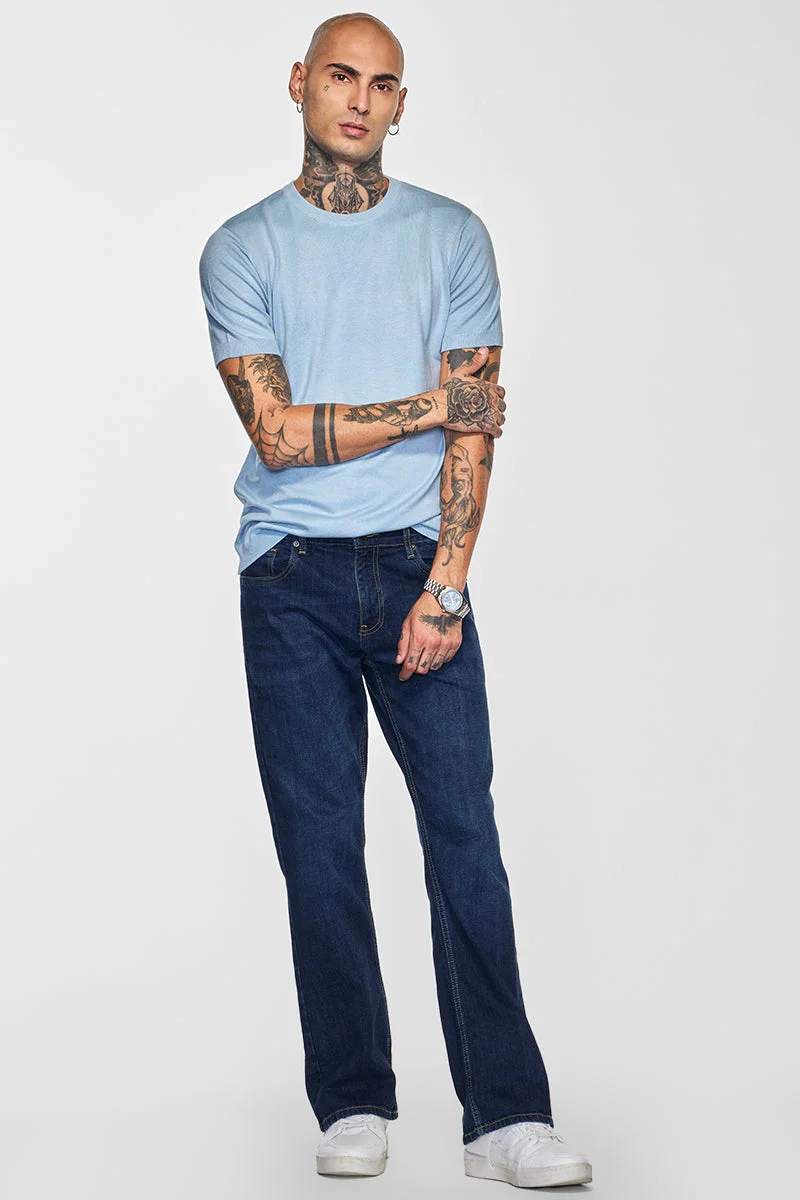 Snitch Light Blue Core Lab Light Blue Flat Knit Slim Fit T-Shirt for Men | Best Price UAE