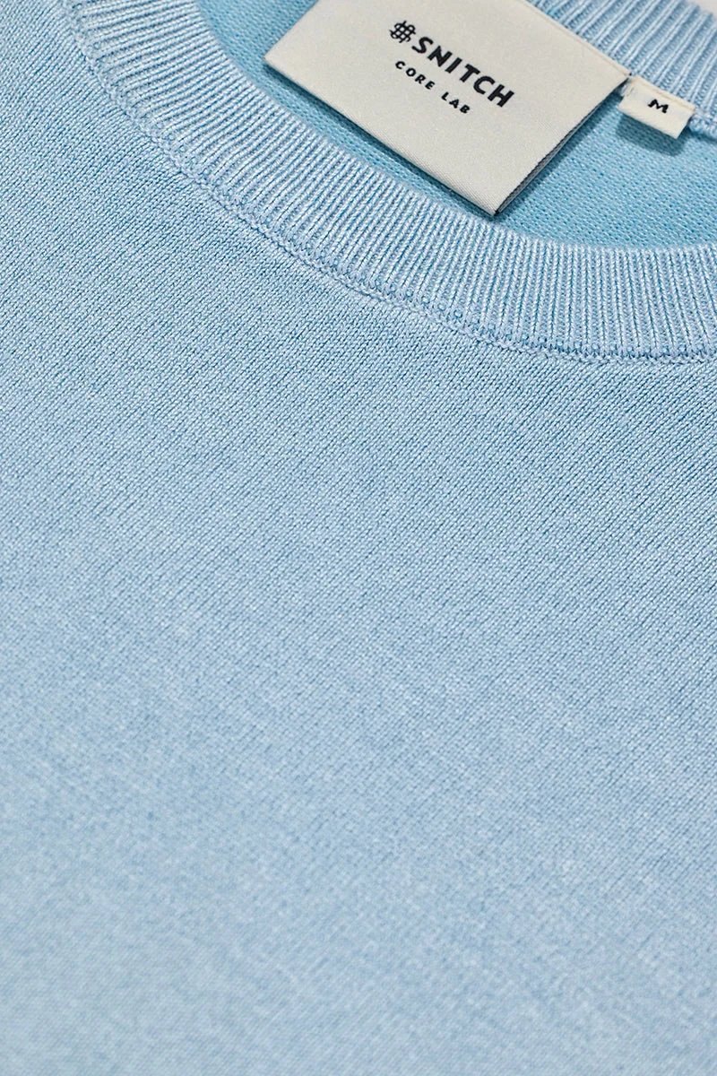 Snitch Light Blue Core Lab Light Blue Flat Knit Slim Fit T-Shirt for Men | Best Price UAE