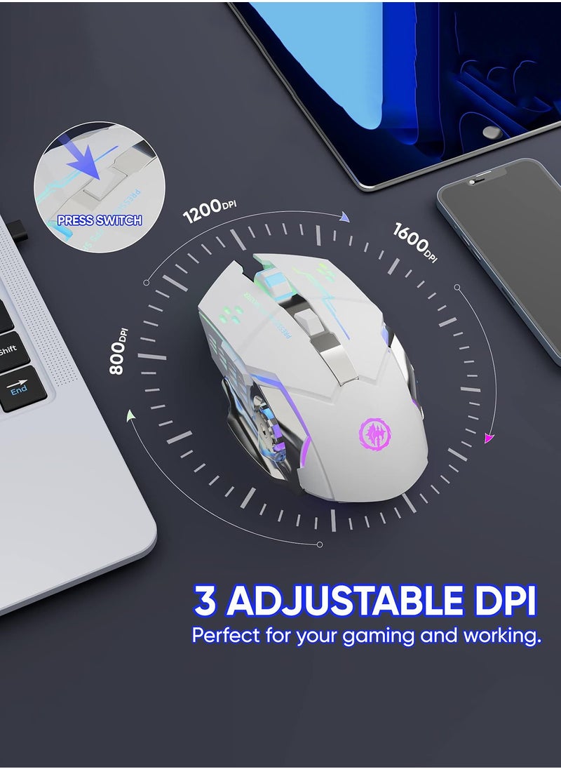 HEROCKX - Gaming Mouse Multicolor RGB Backlight Wireless Gaming Mouse for Laptops Charging 2.4G+Bluetooth Dual Mode (White) - Image 1