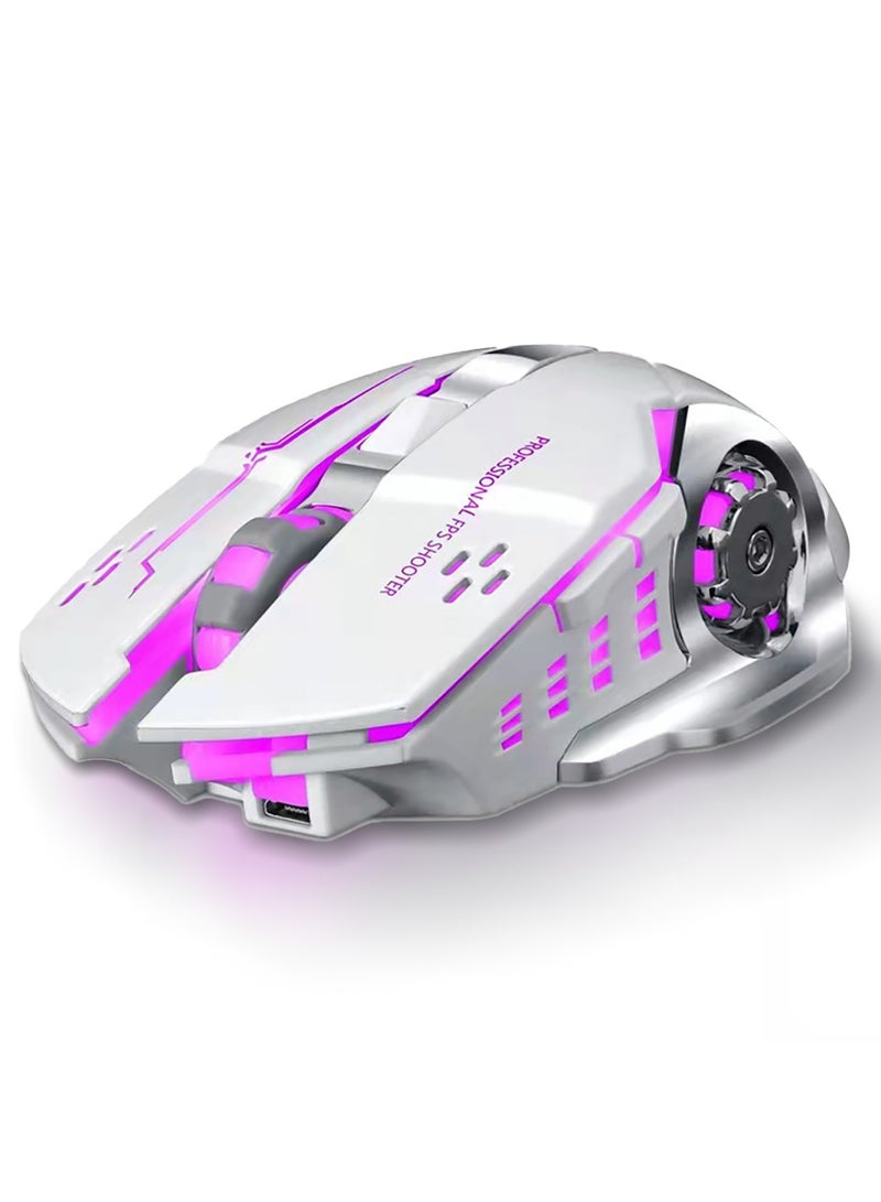 هيروكس ماوس ألعاب متعدد الألوان بإضاءة خلفية RGB ماوس ألعاب لاسلكي لأجهزة الكمبيوتر المحمولة مع شحن 2.4 جيجاهرتز + بلوتوث ثنائي الوضع (أبيض) - Image 1