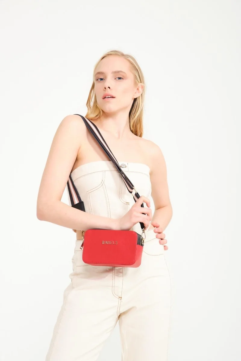 Bahels Women's Red Special Design Two-Compartment Box Shoulder Bag