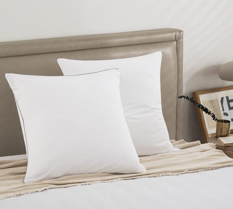 DAUAOTO Euro Shams 26"x26" Square Pillow Cushion Cover 2 Pieces Set Microfiber (White with Decorative Grey Piping) - Image 2