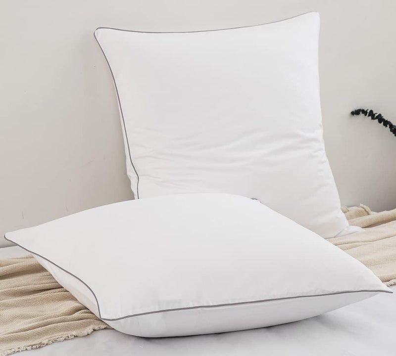DAUAOTO Euro Shams 26"x26" Square Pillow Cushion Cover 2 Pieces Set Microfiber (White with Decorative Grey Piping) - Image 1