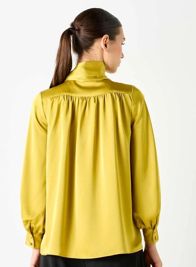 Iconic Iconic Pussybow Collar Shirt with Long Sleeves