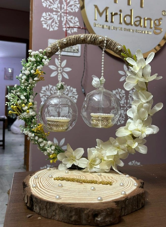 Mridang Wedding Ring Platter for Engagement Ceremony, Decorative Ring Plate(Wooden base Color Floral Theme) Engagement Platter Shadi ki thali Decorative Plates - Image 3