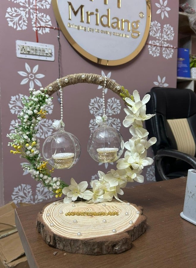 Mridang Wedding Ring Platter for Engagement Ceremony, Decorative Ring Plate(Wooden base Color Floral Theme) Engagement Platter Shadi ki thali Decorative Plates - Image 2