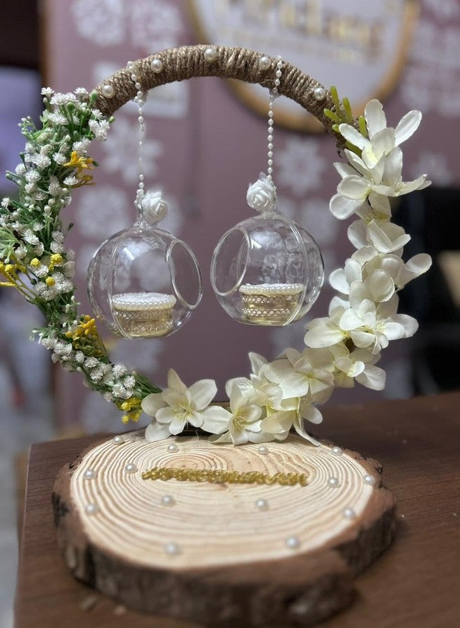 Mridang Wedding Ring Platter for Engagement Ceremony, Decorative Ring Plate(Wooden base Color Floral Theme) Engagement Platter Shadi ki thali Decorative Plates - Image 1