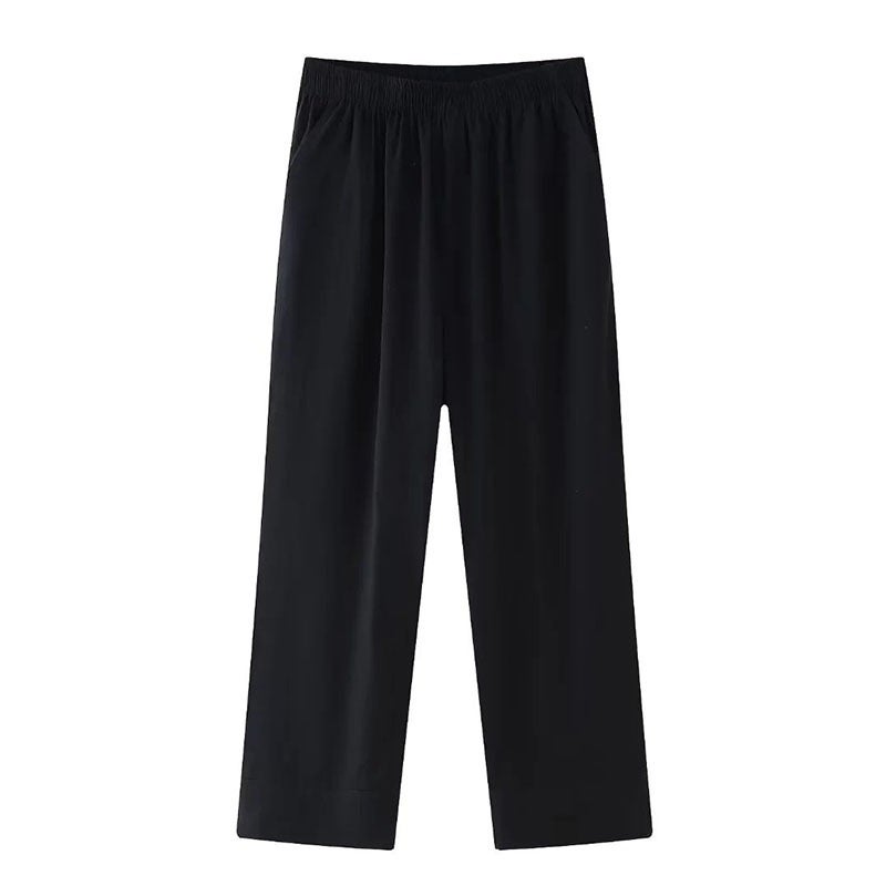 Amazon womens wholesale 2024 new double placket comfortable linen kimono pants suit women Black Trousers