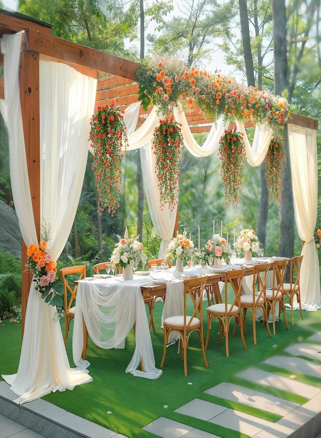 WEISPARK Artificial Hanging Flowers, 4pcs Fake Eucalyptus Vine Faux Flower Greenery Garland Plastic Plants for Indoor Outdoor Wall Garden Wedding Home Party Decor (Orange-4pcs) - Image 4