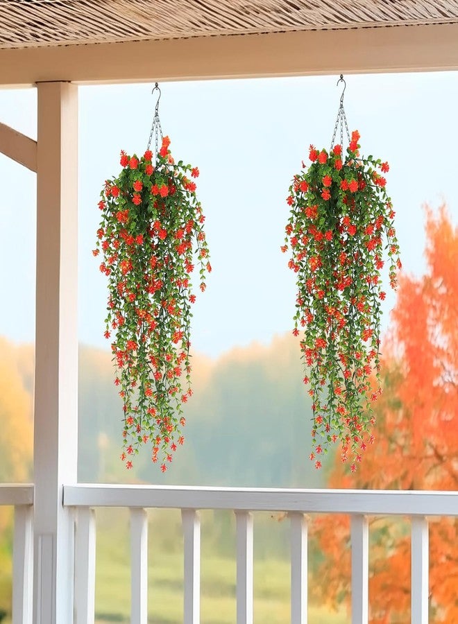 WEISPARK Artificial Hanging Flowers, 4pcs Fake Eucalyptus Vine Faux Flower Greenery Garland Plastic Plants for Indoor Outdoor Wall Garden Wedding Home Party Decor (Orange-4pcs) - Image 3