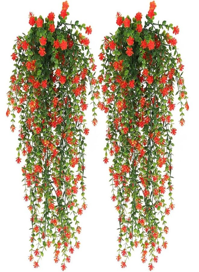 WEISPARK Artificial Hanging Flowers, 4pcs Fake Eucalyptus Vine Faux Flower Greenery Garland Plastic Plants for Indoor Outdoor Wall Garden Wedding Home Party Decor (Orange-4pcs) - Image 1