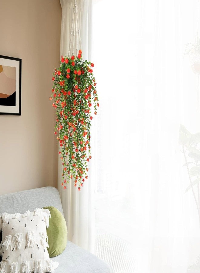 WEISPARK Artificial Hanging Flowers, 4pcs Fake Eucalyptus Vine Faux Flower Greenery Garland Plastic Plants for Indoor Outdoor Wall Garden Wedding Home Party Decor (Orange-4pcs) - Image 5