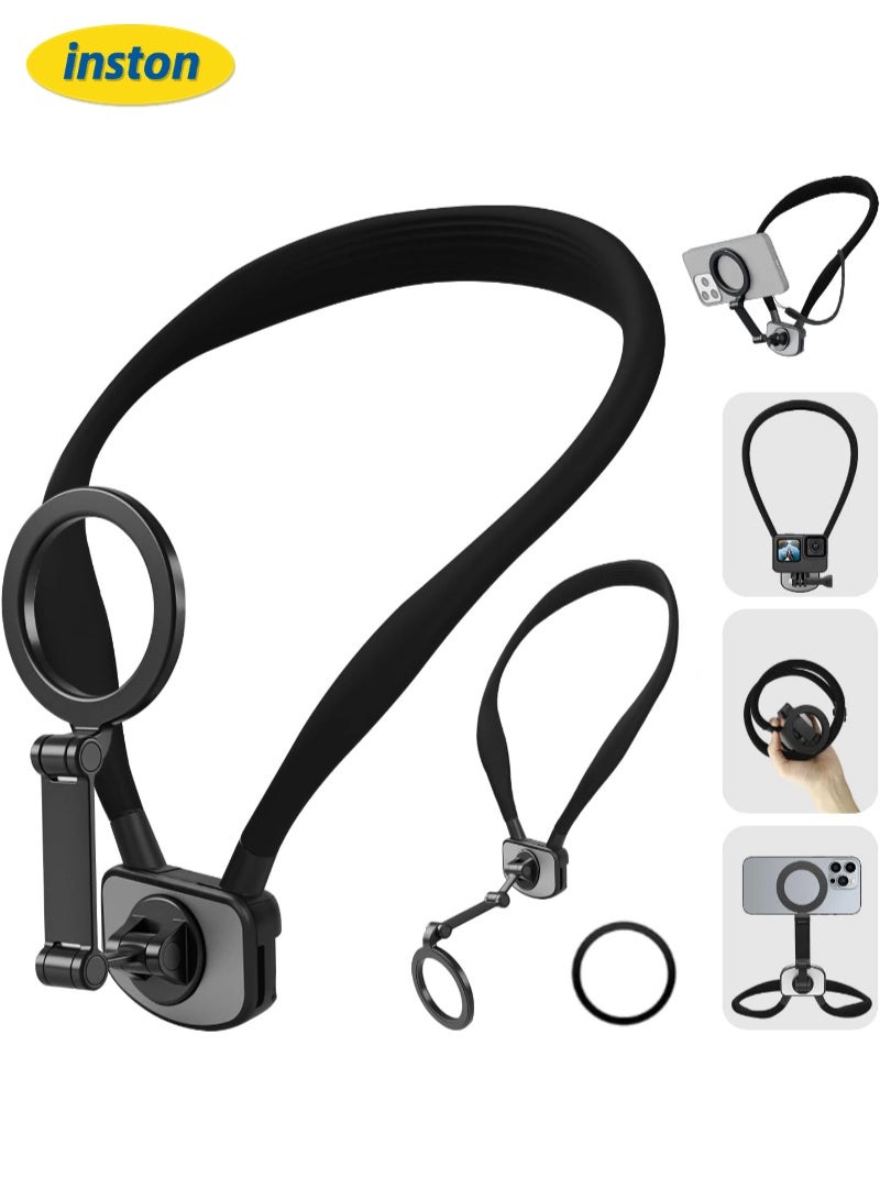 inston Magnetic Neck Mount, Neck Holder for Action Camera & Phone, Hands Free POV/Vlog Video Filming, 4 in 1 Phone Chest Mount for Cooking/Riding/Indoor/Outdoor - Image 1