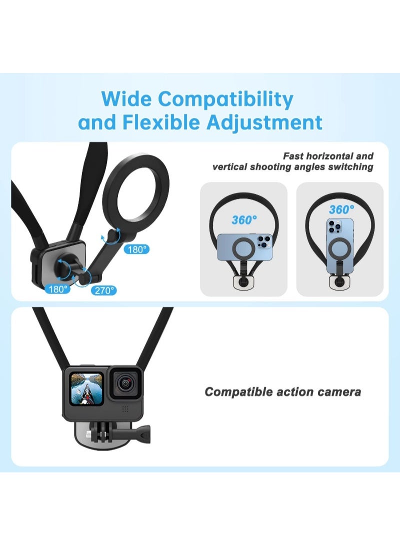 inston Magnetic Neck Mount, Neck Holder for Action Camera & Phone, Hands Free POV/Vlog Video Filming, 4 in 1 Phone Chest Mount for Cooking/Riding/Indoor/Outdoor - Image 2