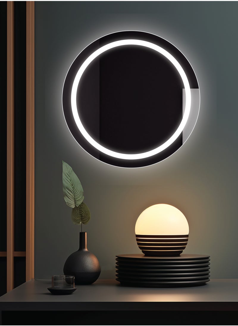 No branded Echo Smart Mirror 60 CM Round Shape LED Bathroom Mirror, Wall Mounted LED Vanity Mirror with touch button backlit Bedroom and Mackup Mirror, Premium quality Corner Edged LED smart Mirror  Ideal for Bathroom, Kitchen, Bedroom, living room, hallway  - Image 1