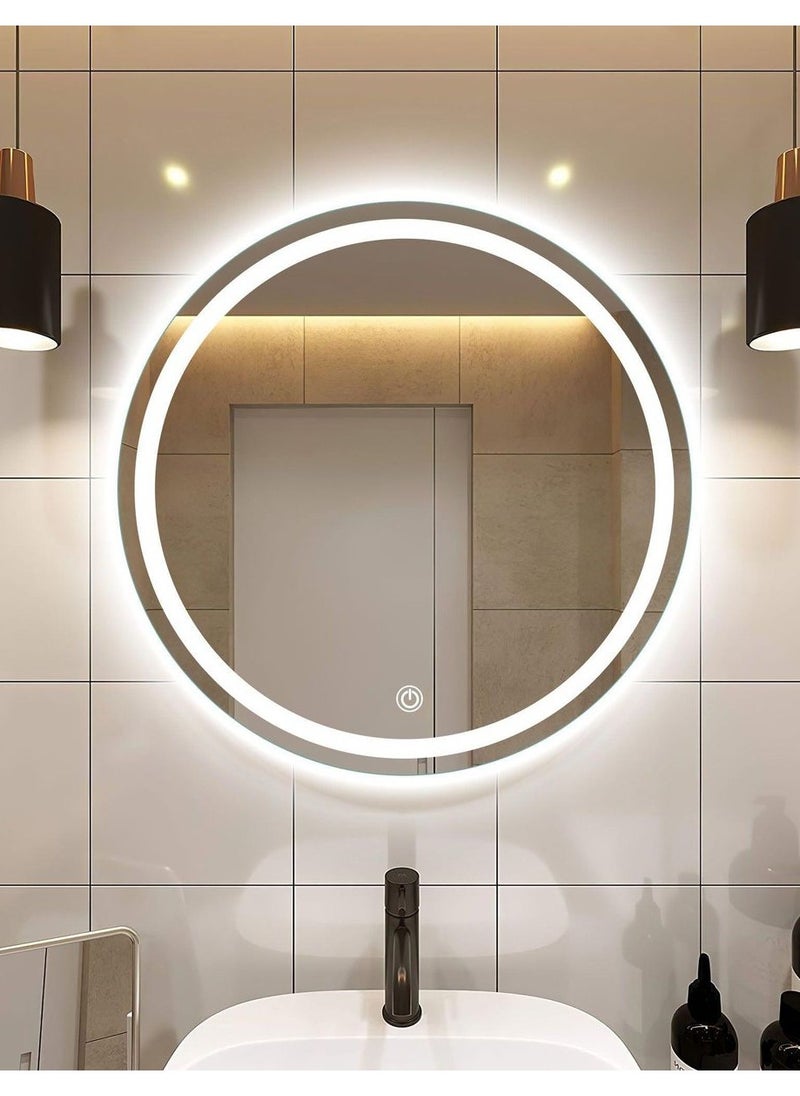 No branded Echo Smart Mirror 60 CM Round Shape LED Bathroom Mirror, Wall Mounted LED Vanity Mirror with touch button backlit Bedroom and Mackup Mirror, Premium quality Corner Edged LED smart Mirror  Ideal for Bathroom, Kitchen, Bedroom, living room, hallway  - Image 2