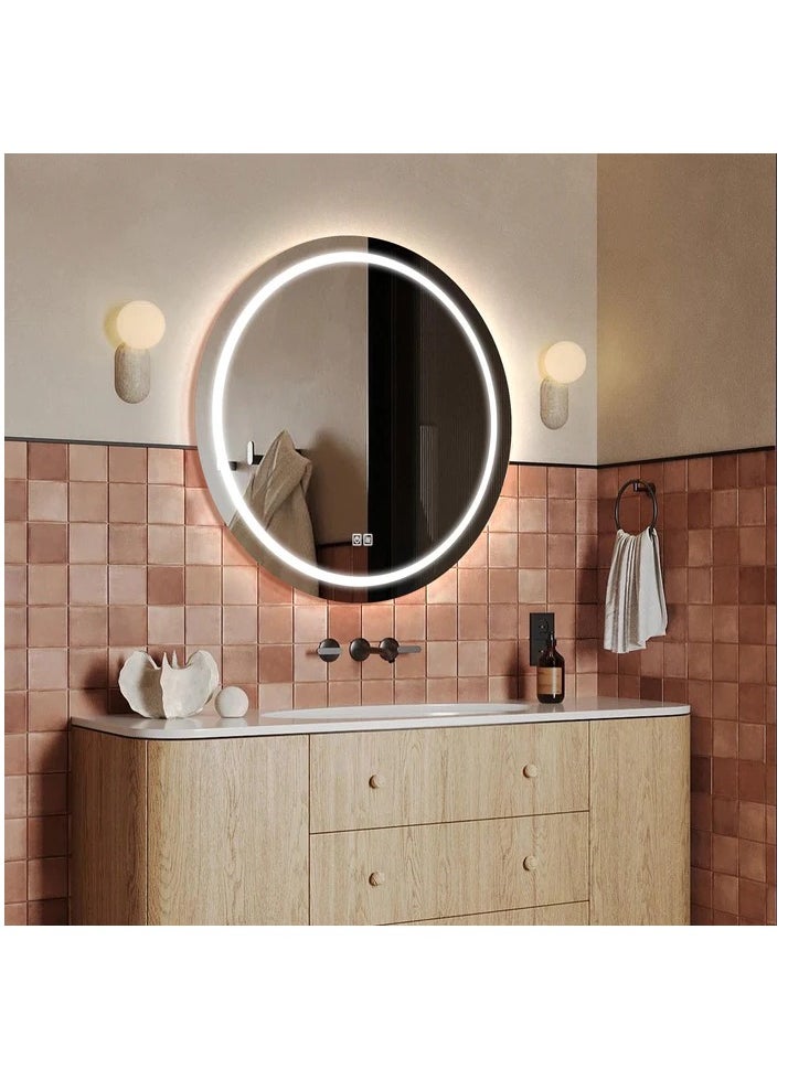 No branded Echo Smart Mirror 60 CM Round Shape LED Bathroom Mirror, Wall Mounted LED Vanity Mirror with touch button backlit Bedroom and Mackup Mirror, Premium quality Corner Edged LED smart Mirror  Ideal for Bathroom, Kitchen, Bedroom, living room, hallway  - Image 4