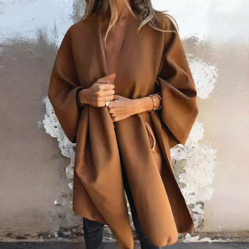 Women Loose Fit V-Neck Cape Poncho Jacket Coat - Image 2