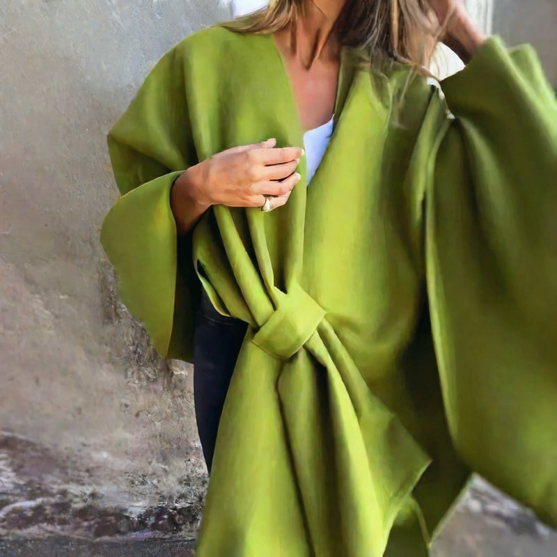 Women Loose Fit V-Neck Cape Poncho Jacket Coat - Image 4