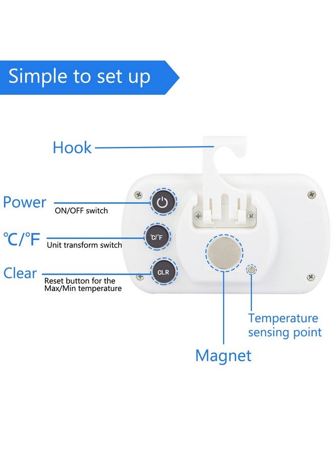 RIY Digital Refrigerator Thermometer 2 Pack Fridge Freezer Room Thermometer Waterproof Large LCD Display Max/Min Record Function, White - Image 3